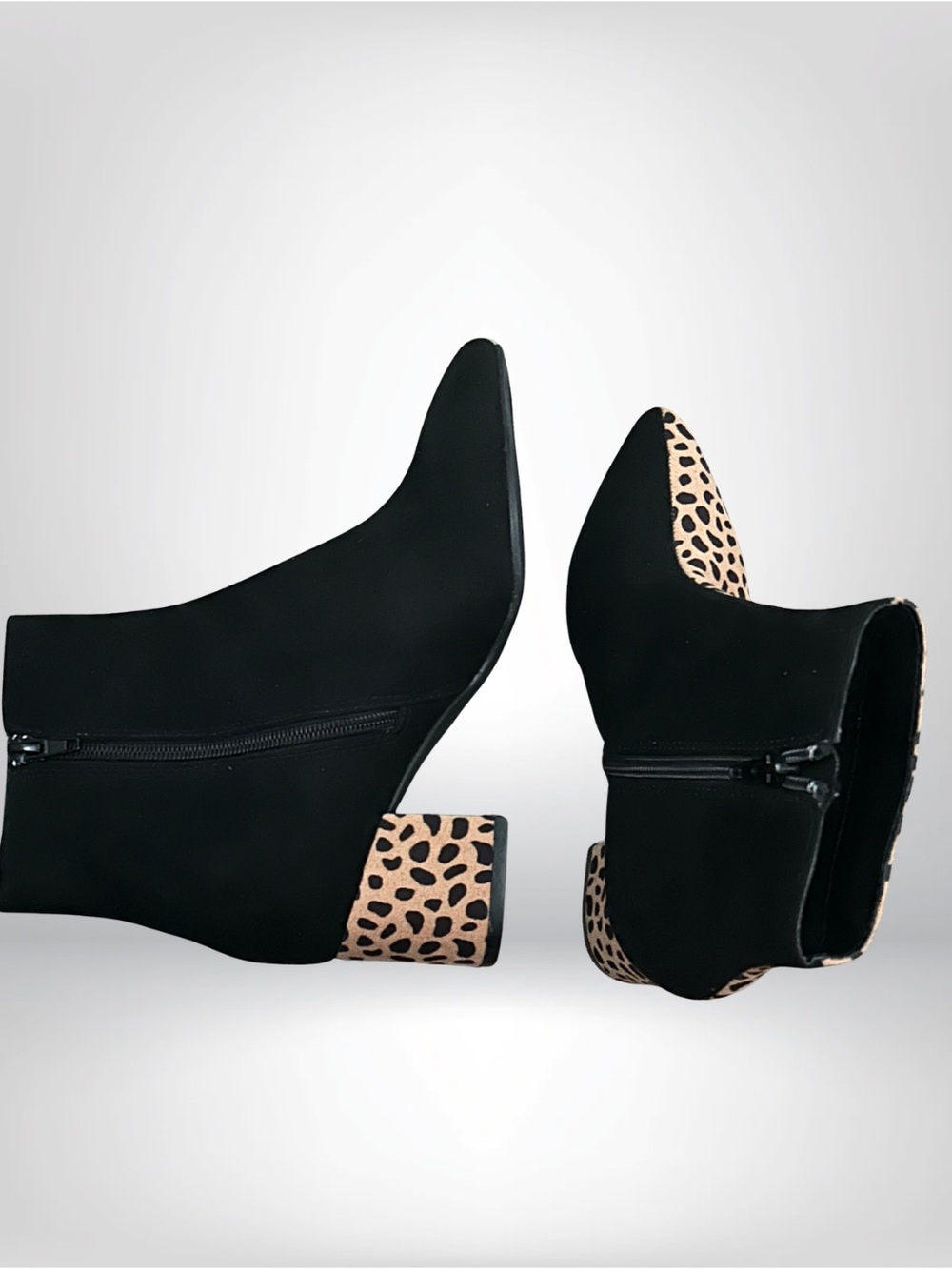 BAMBOO Black Ankle Boots with Leopard Accents